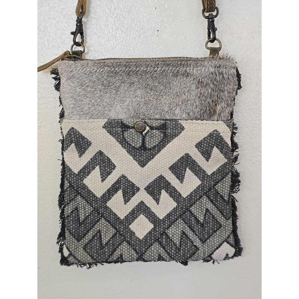 Myra Bag Crisscross Fantasy Crossbody Hair On Hide Leather Canvas Southwestern - Picture 4 of 11